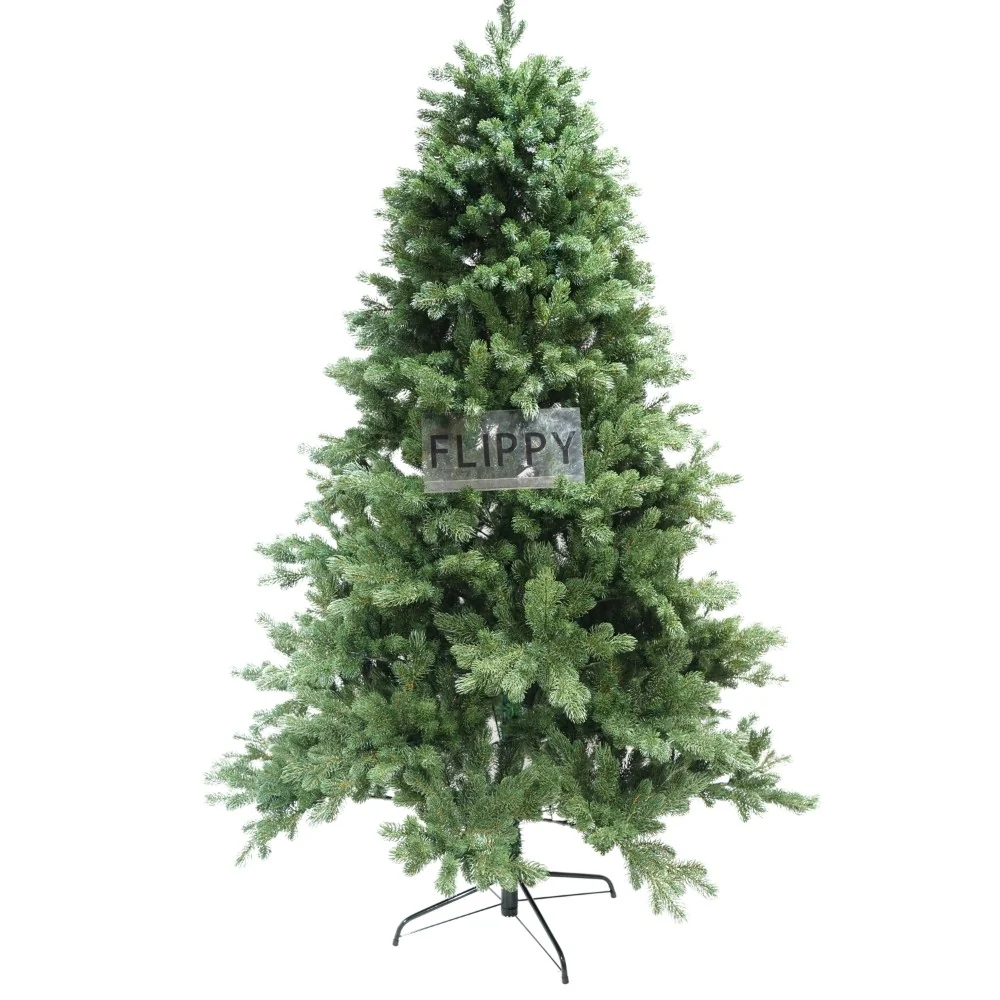 Vivimall klasszikus műfenyő, beltéri/kültéri, 210 cm magasság, 138 cm átmérő, 858 ág, zöld, fém állvánnyal