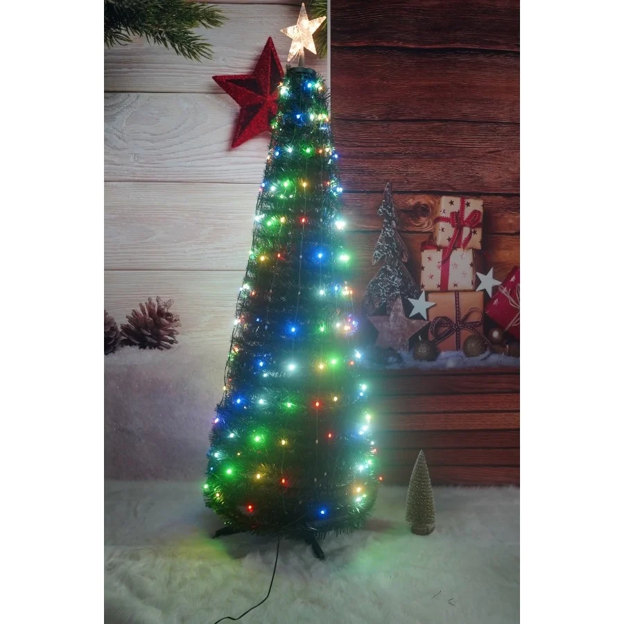 Vivimall Pop-Up műfenyő, beépített világítással, RGB fények, talp tartozék, világító csúcsdísz, 304 LED, 180 cm, PVC anyag...