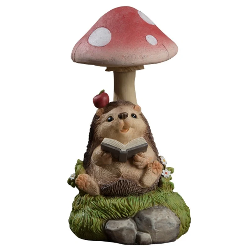 Kerti dekoráció, Vivimall, napelemes LED lámpák, 19.5 x 9.5 x 9.5 cm, olvasó sünös gomba modell, sötétbarna