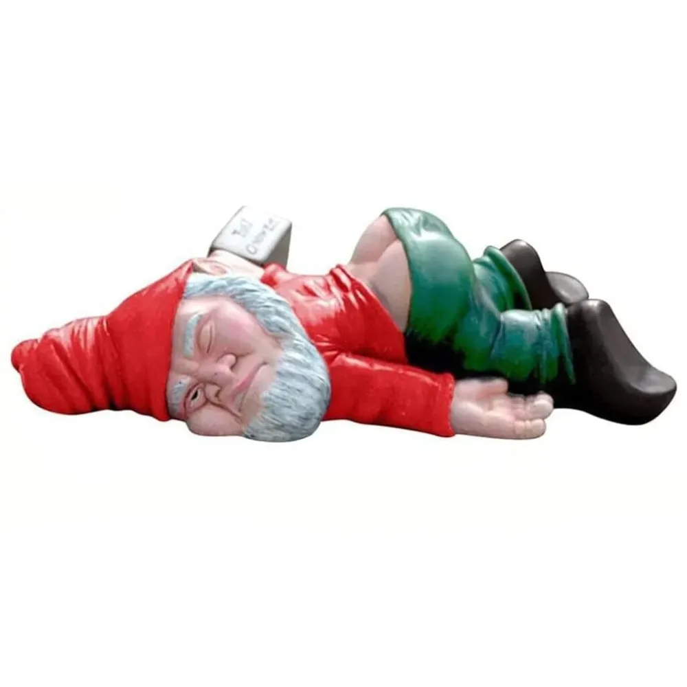 Kerti dekoráció, Vivimall, Részeg kerti törpe modell, Vicces kerti szobor, Kerti dísz, Részeg gnóm, 18 cm, Piros