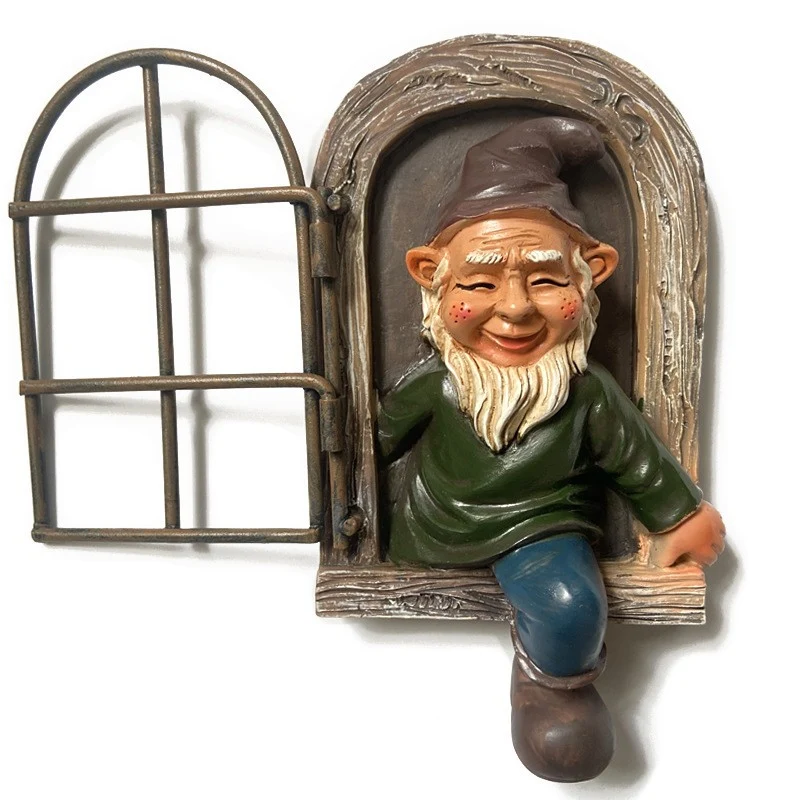 Kerti dekoráció, Vivimall, Tündér alakú fa modell, Gyanta kerti szobor, Kerti dekoráció, Tündér, 14.5 x 8 x 15 cm, Barna