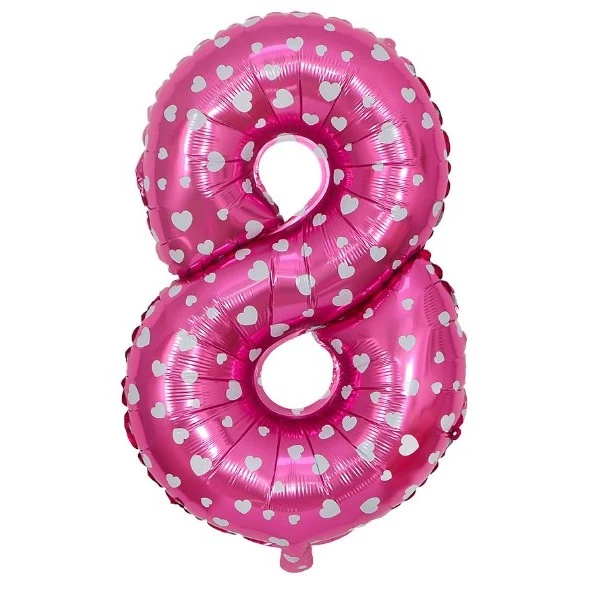 Fém fólia lufi figura, szívek mintával, születésnapi téma 80 cm, egyedi csomagolás, szívószállal, felfújható levegővel vag...