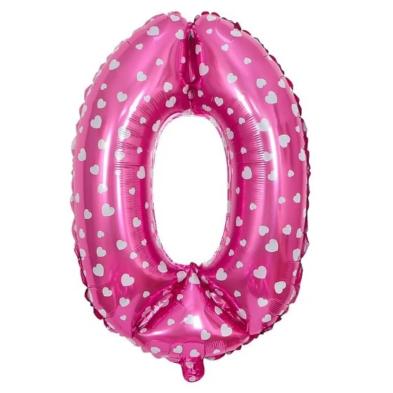Fém fólia lufi figura, szívek mintával, születésnapi téma, 80 cm, egyedi csomagolás, szívószállal, felfújható levegővel va...