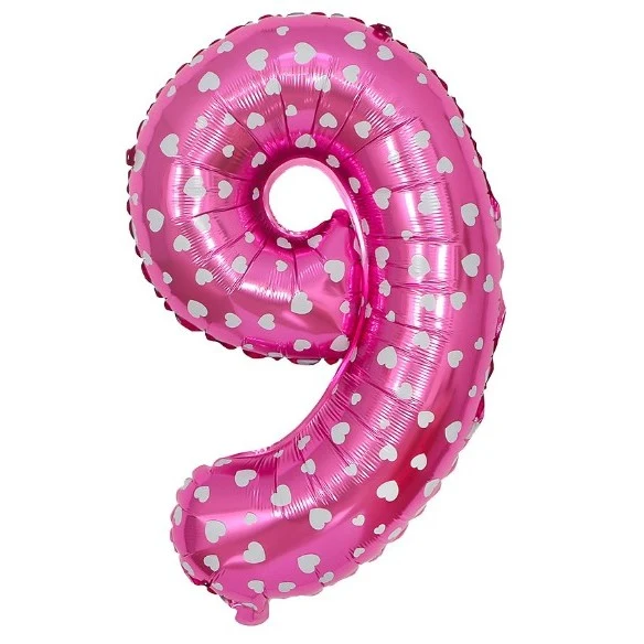 Fém fólia lufi, számok mintával, szív mintával, évfordulós motívummal, 80 cm, egyedi csomagolásban, szívószállal, felfújha...