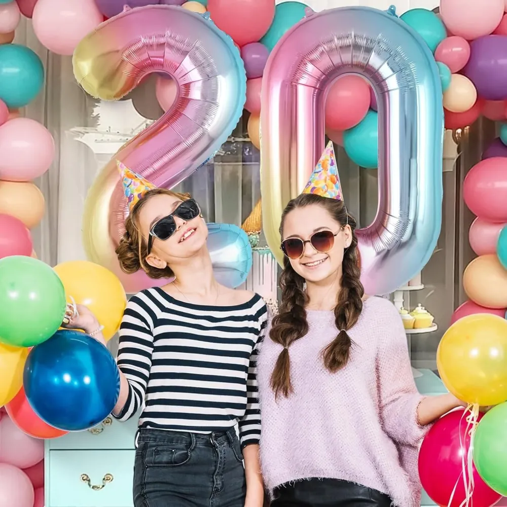 Vivimall Fólia Balon, Gradiens Számos Figura, Születésnapi téma 40 cm, Egyedi csomagolás, Szívószál mellékelve, Levegővel...