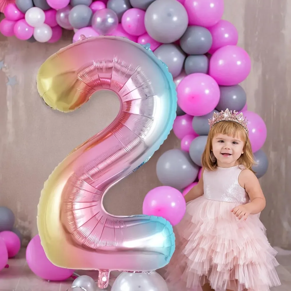 Vivimall Fólia Balon, Gradiens Számos Figura, Születésnapi téma 40 cm, Egyedi csomagolás, Szívószál mellékelve, Levegővel...
