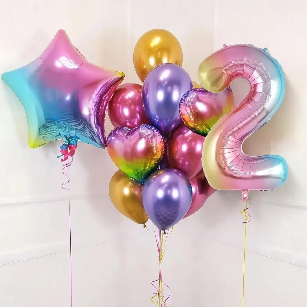 Vivimall Fólia Balon, Gradiens Számos Figura, Születésnapi téma 40 cm, Egyedi csomagolás, Szívószál mellékelve, Levegővel...