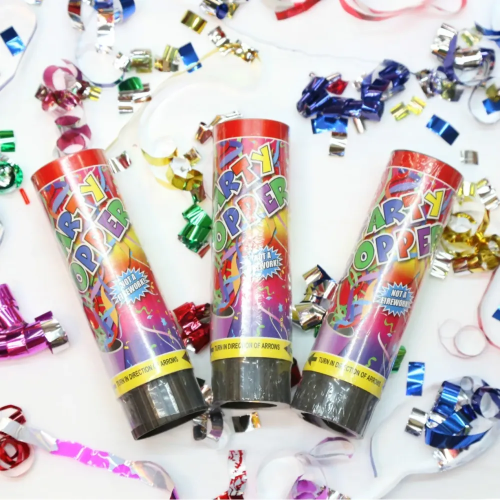 Konfetti ágyú, Vivimall, Party Popper 20 cm, Fólia szalag mintás, Többszínű
