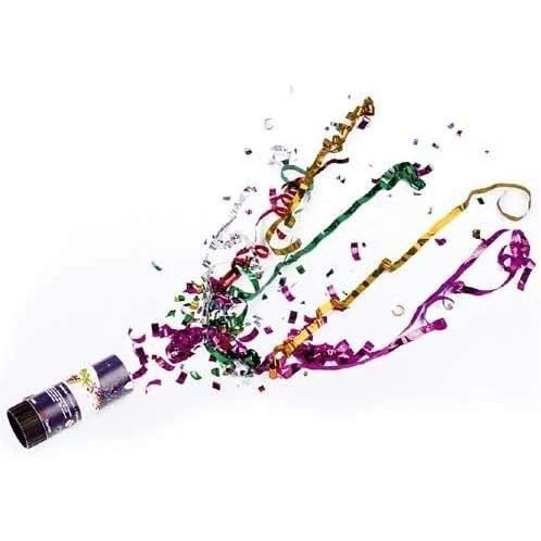 Konfetti ágyú, Vivimall, Party Popper 20 cm, Fólia szalag mintás, Többszínű