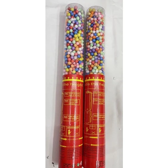 Konfettiágyú, 30 cm. Vivimall, Golyó mintás, Polisztirol konfetti, Műanyag csomagolás, Többszínű
