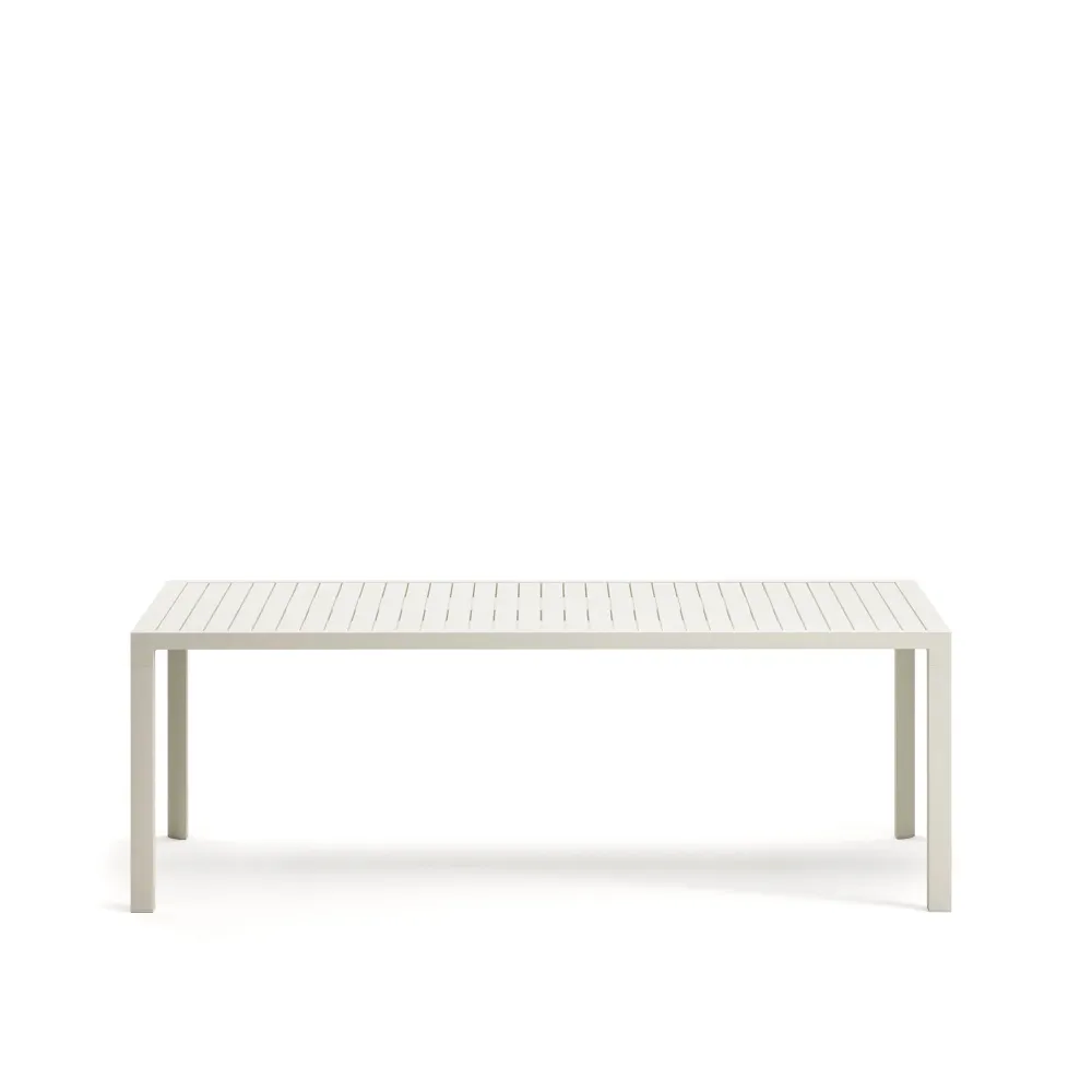 Culip alumínium és tömör teak asztal, 100% kültéri, fehér befejezéssel, 220 x 100 cm