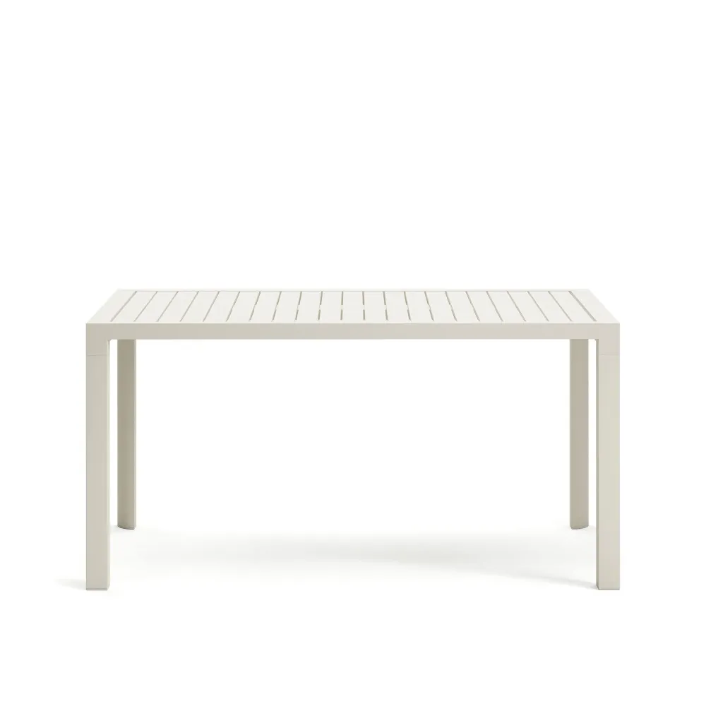 Culip alumínium és tömör teak asztal, 100% kültéri, fehér befejezéssel, 150 x 77 cm