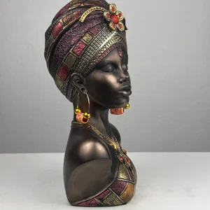 Afrikai Királynő Mellszobor Fejdísszel és Ékszerekkel (Bronz Hatású)