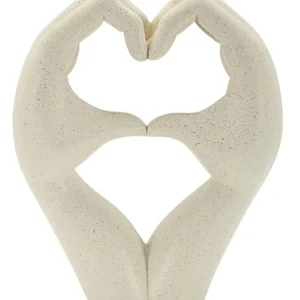 Amore – modern kéz szobor szív formával, bézs kőhatás 16,5X7X20 cm