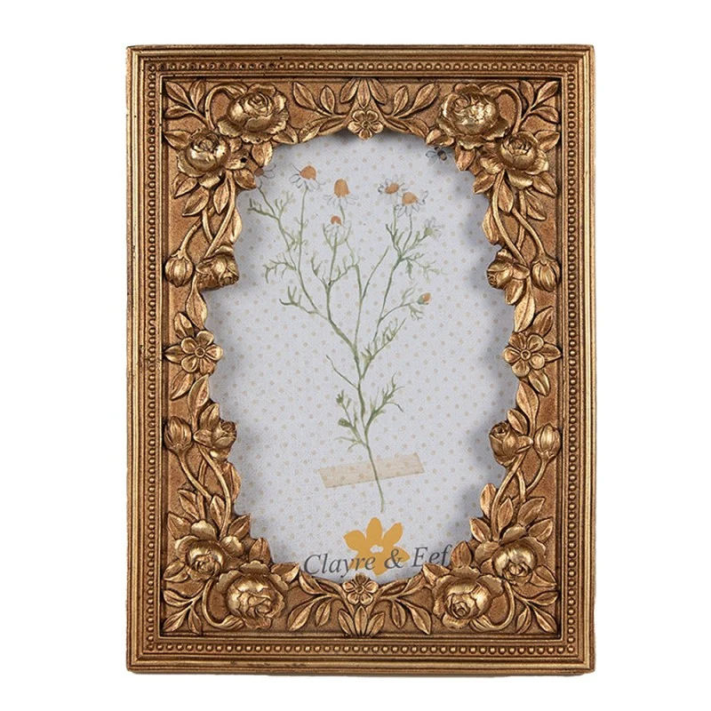 Antikolt arany színű vintage képkeret rózsás díszekkel 13x18 cm