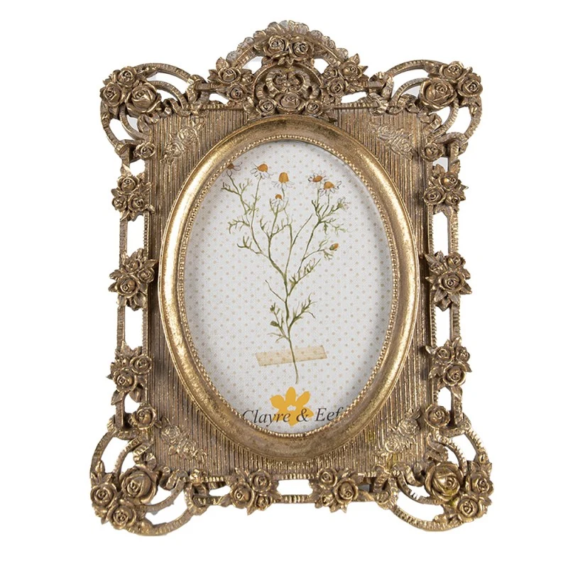 Antikolt arany színű vintage képkeret rózsás dísszel 10x15 cm