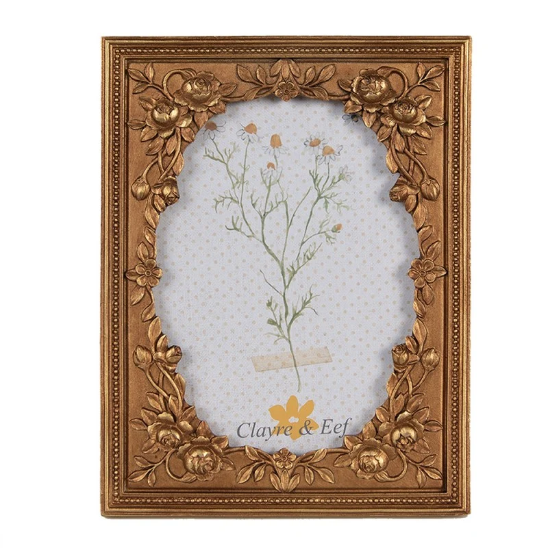 Antikolt arany színű vintage képkeret rózsás díszekkel 10x15 cm