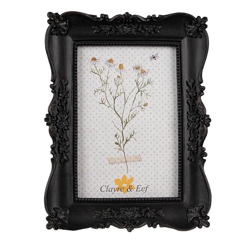 Antikolt fekete virágos sarok díszes képkeret 10x15 cm