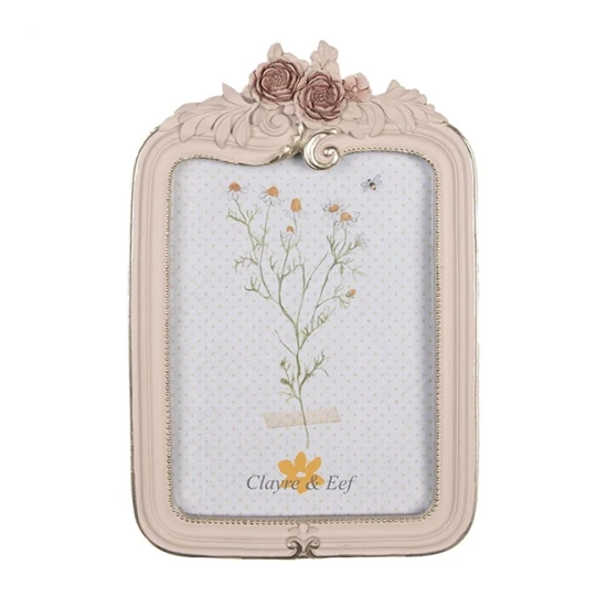 Antikolt rózsaszín rózsa virágos vintage képkeret 10x15 cm