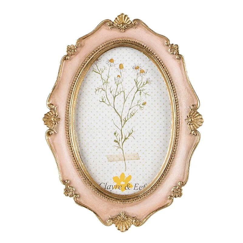 Antikolt rózsaszín vintage képkeret arany dísszel 10x15 cm
