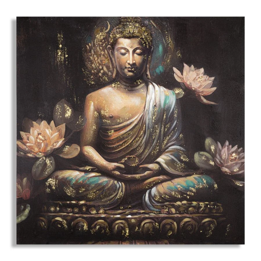 Arany Buddha Falikép Lótuszvirágokkal – Vászonkép 100×100 cm