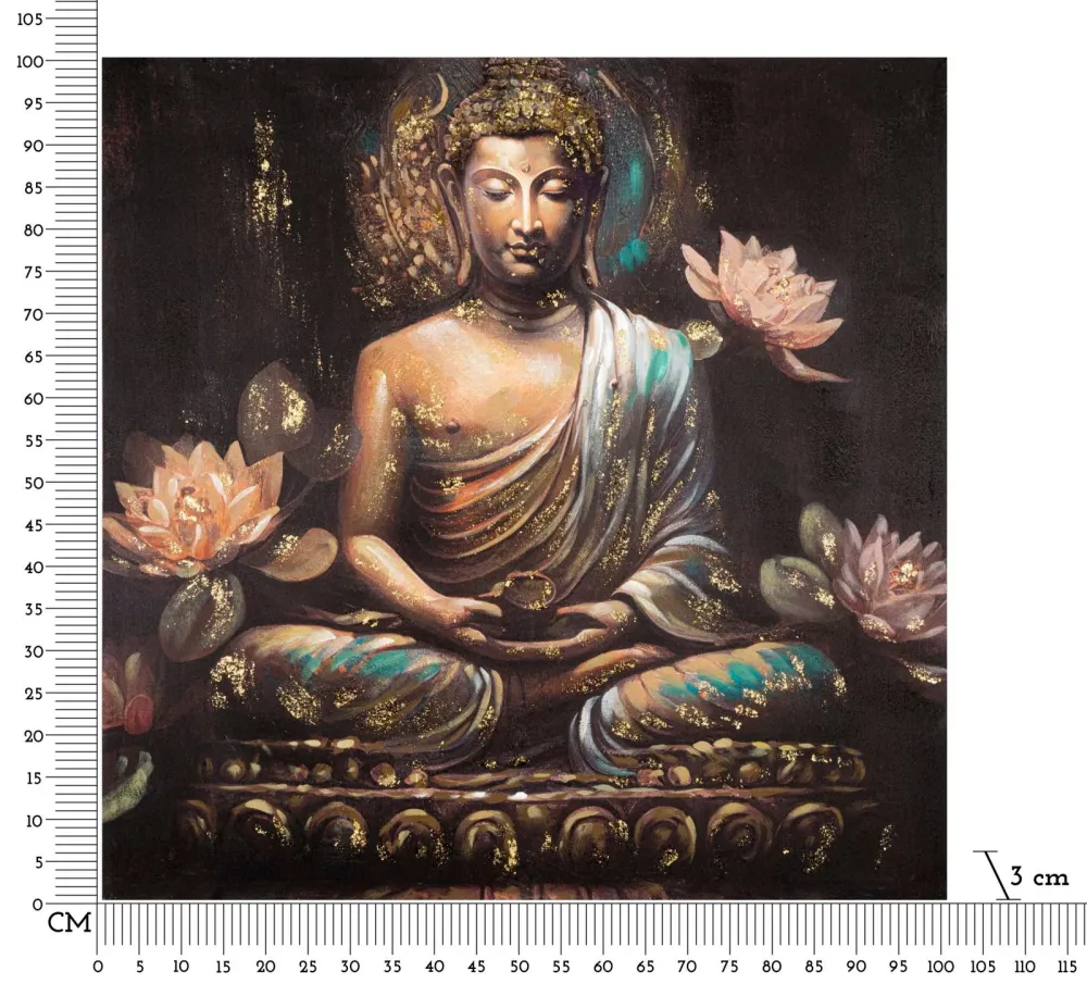 Arany Buddha Falikép Lótuszvirágokkal – Vászonkép 100×100 cm