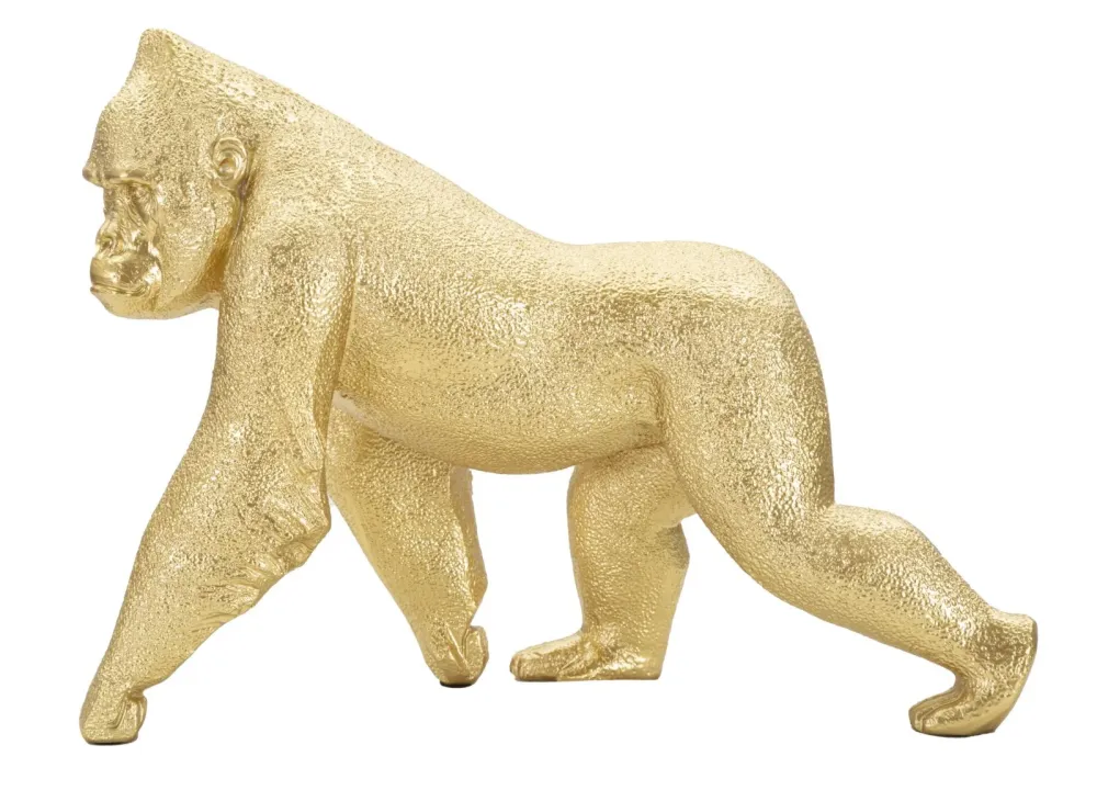 Arany gorilla szobor lépő pozícióban 29,7X11,5X21,8 modern dekoráció