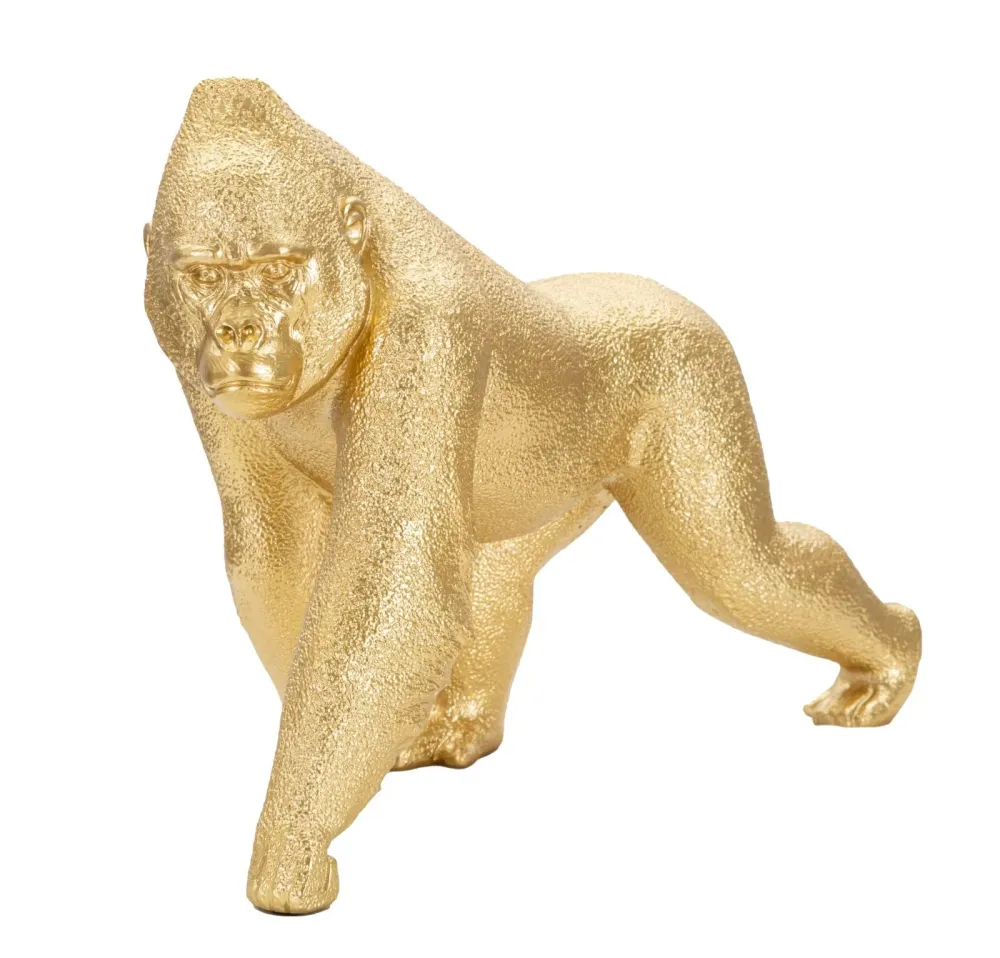 Arany gorilla szobor lépő pozícióban 29,7X11,5X21,8 modern dekoráció