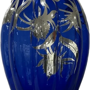 Argenti d'Arte kékre fújt üvegváza Fiori_Blu ezüst díszítéssel