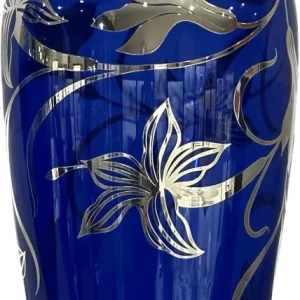 Argenti d'Arte kékre fújt üvegváza Giglio_Blu ezüst díszítéssel