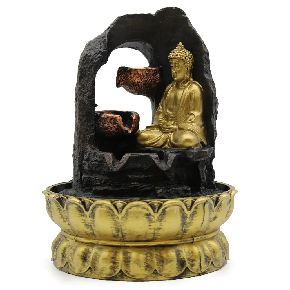 Asztali szökőkút, 30 cm Arany Meditáló Buddha