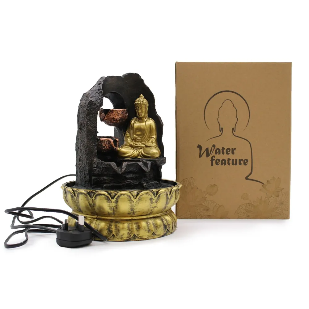 Asztali szökőkút, 30 cm Arany Meditáló Buddha