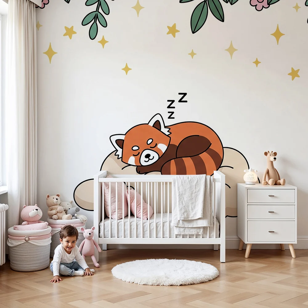 Baba szoba tapéta | Alvó vörös panda egy felhőben
