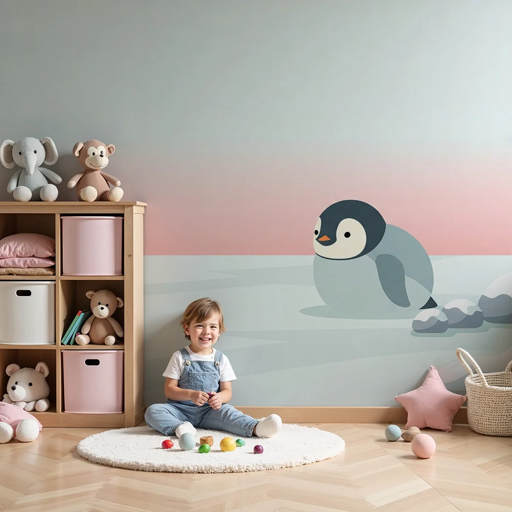 Baba szoba tapéta | Kismadár jégen pasztell égbolttal