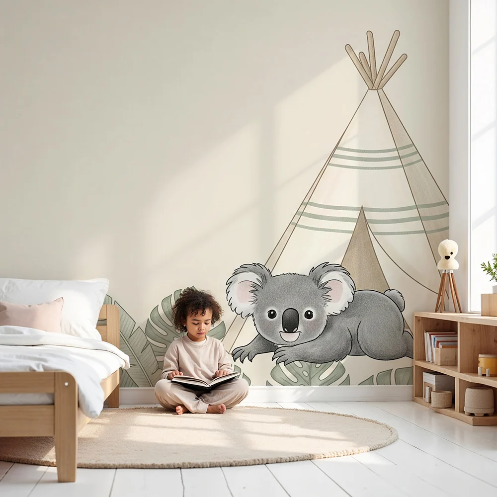 Baba szoba tapéta | Koala és tipi az esőerdőben