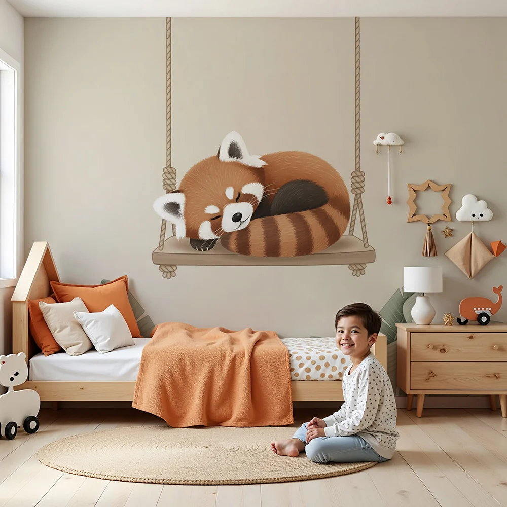 Baba szoba tapéta | Vörös panda hintán