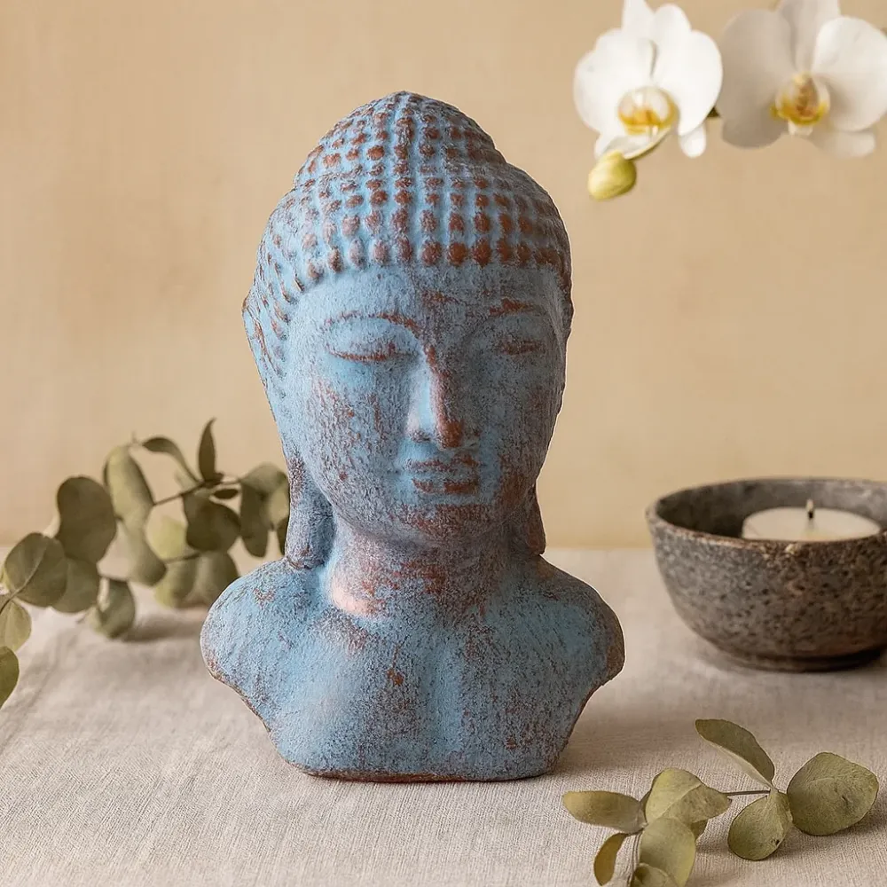 Beton Buddha Fej Szobor – Kék Réz
