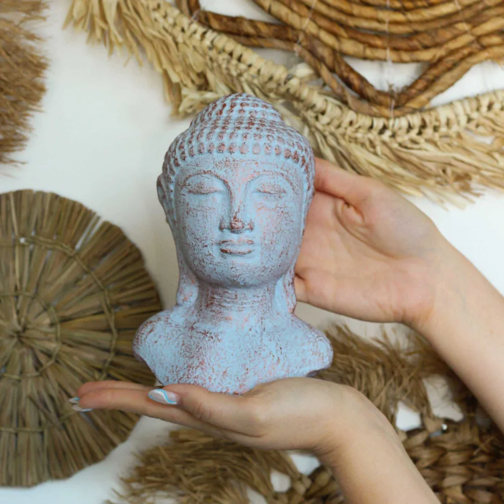 Beton Buddha Fej Szobor – Kék Réz