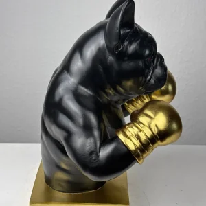 Boxoló Bulldog Szobor (Fekete-Arany Pop Art)