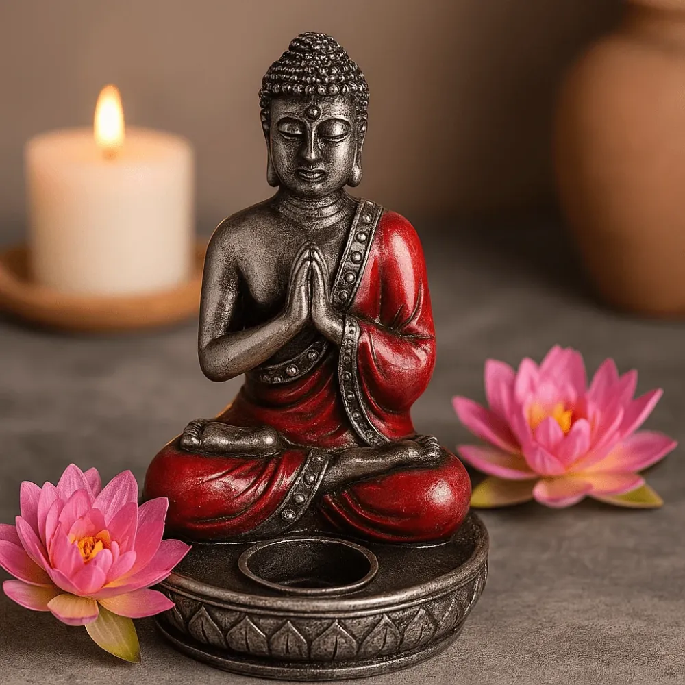 Buddha gyertyatartó – Piros közepes gyanta