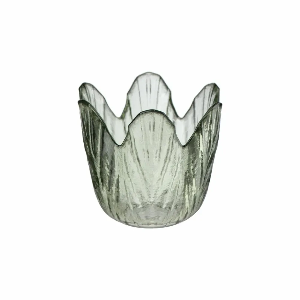 Caldaro zöld üveg mécsestartó – 7 cm (virágszirom formával)