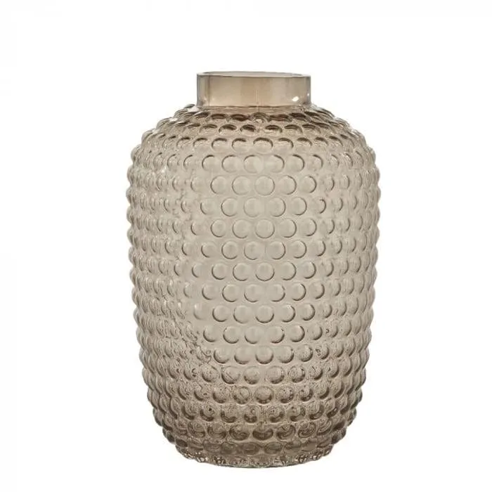 Dorinia világosbarna üveg váza – 29 cm (buborékmintával)