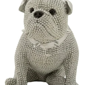 Ezüst gyöngyös bulldog dekoráció 17X11X14 cm