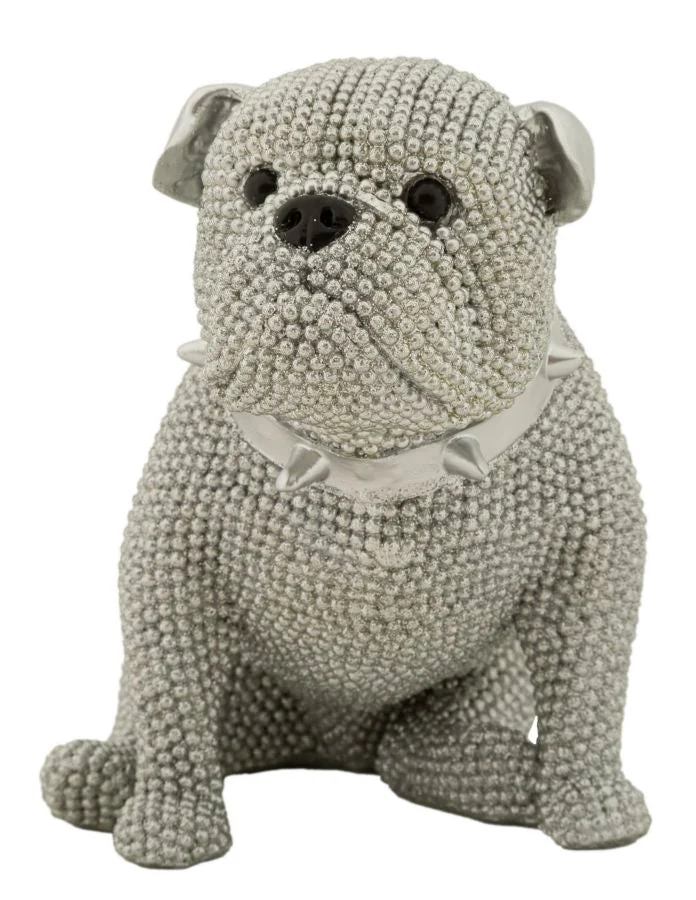 Ezüst gyöngyös bulldog dekoráció 17X11X14 cm