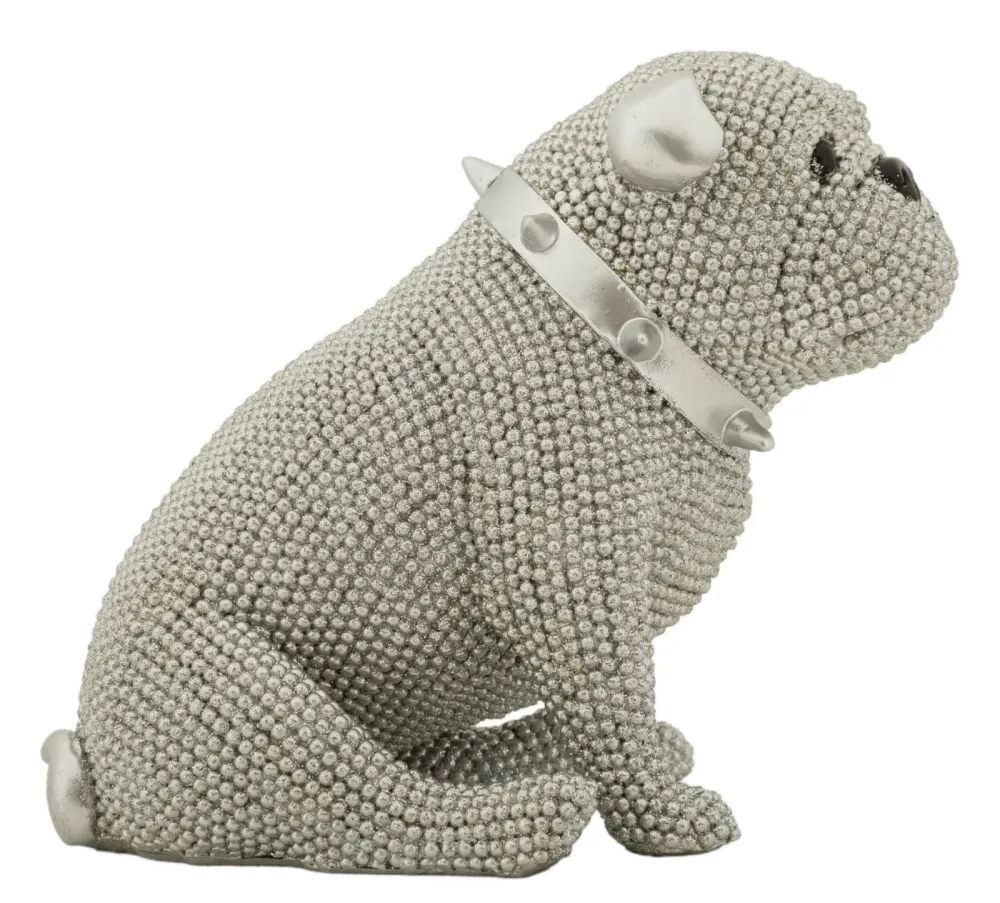 Ezüst gyöngyös bulldog dekoráció 17X11X14 cm