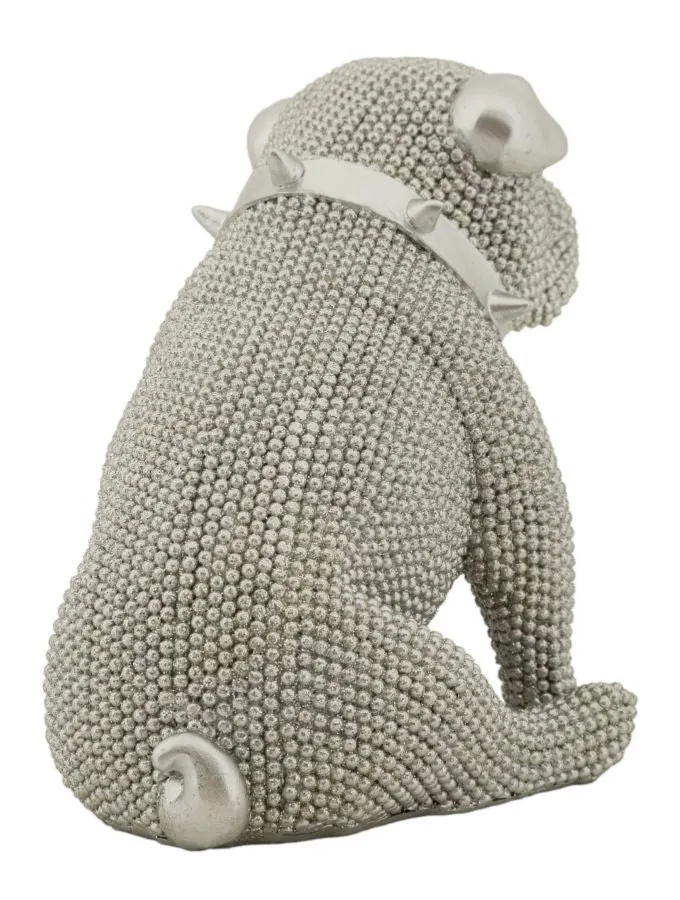 Ezüst gyöngyös bulldog dekoráció 17X11X14 cm