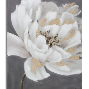 Fehér–Arany Virágos Falikép – Elegáns Vászonkép 80×100 cm