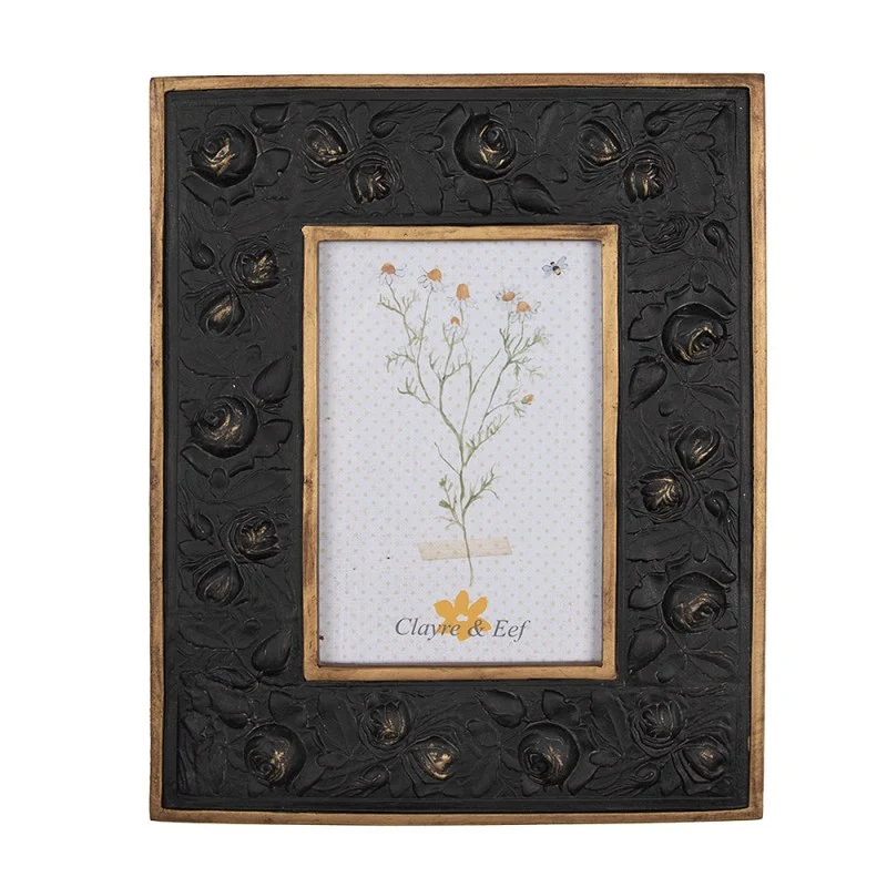 Fekete rózsa virágos vintage képkeret 10x15 cm