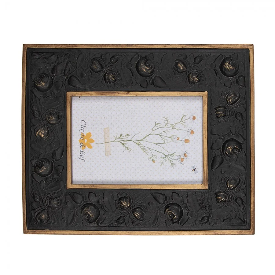 Fekete rózsa virágos vintage képkeret 10x15 cm