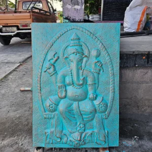 Ganesha vas keret dombormű szobor, 0,7x1m türkiz